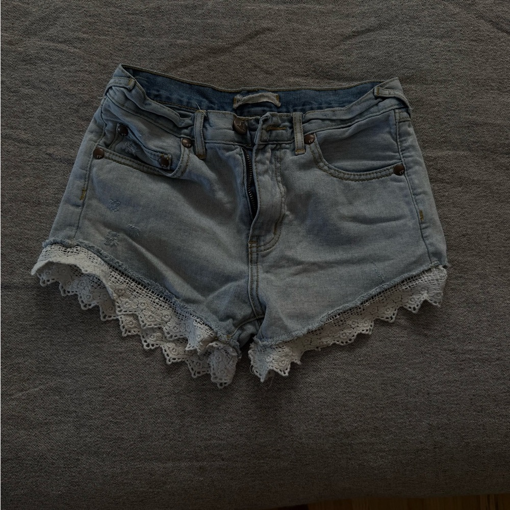 Free People Denim Lace Trim Shorts